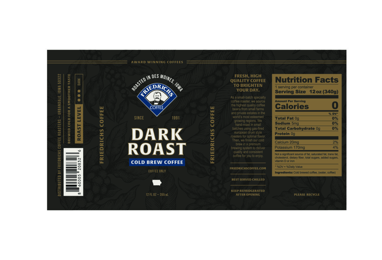 Dark Roast Cold Brew 12oz Cans Friedrichs Coffee