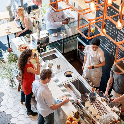 Aerial shot of busy coffee shop